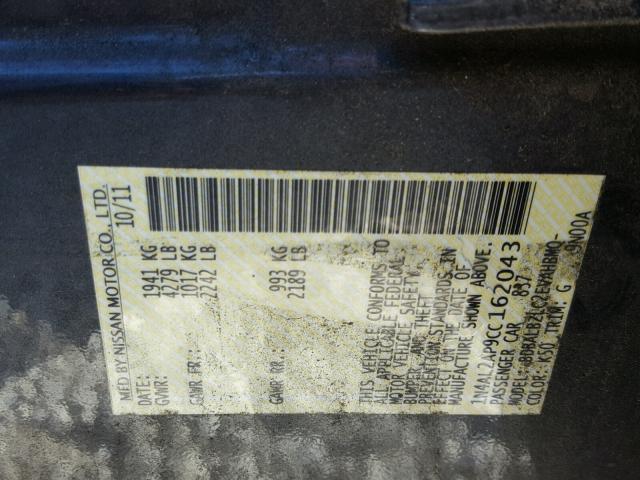 1N4AL2AP9CC162043 - 2012 NISSAN ALTIMA BAS CHARCOAL photo 10