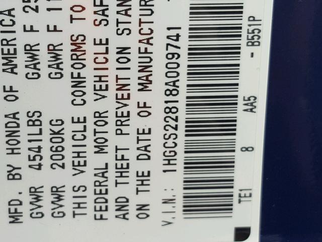 1HGCS22818A009741 - 2008 HONDA ACCORD EXL BLUE photo 10