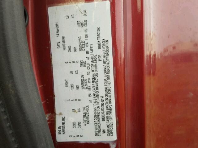 3HSDJSJR3CN543157 - 2012 INTERNATIONAL PROSTAR أبيض صورة 10