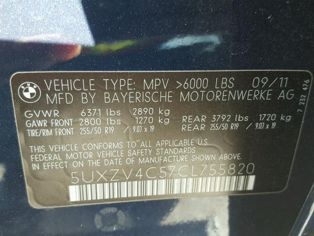 5UXZV4C57CL755820 - 2012 BMW X5 XDRIVE3 Blau Foto 10