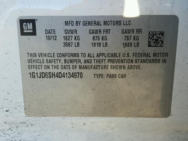 1G1JD6SH4D4134970 - 2013 CHEVROLET SONIC LT 白色 照片 10
