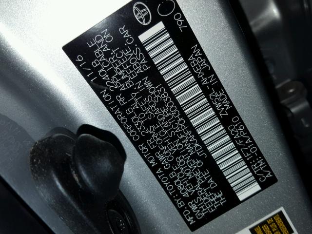 JTDKARFP0H3003831 - 2017 TOYOTA PRIUS PRIM ნაცრისფერი ფოტო 10