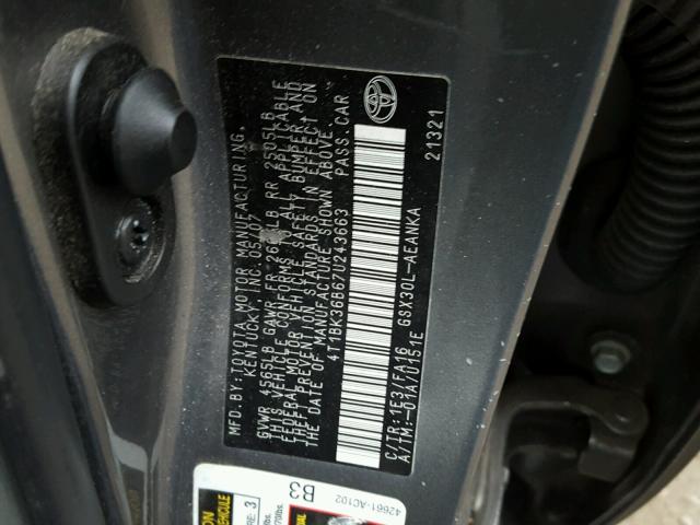 4T1BK36B67U243663 - 2007 TOYOTA AVALON XL Сұр фото 10