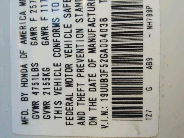 19UUB3F52GA004038 - 2016 ACURA TLX TECH WHITE photo 10