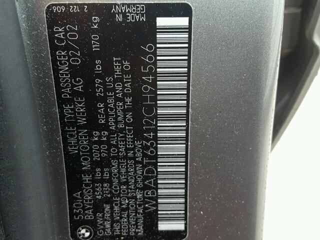 WBADT63412CH94566 - 2002 BMW 530 I AUTO GRAY photo 10