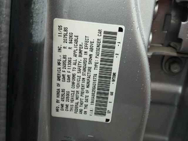 19UUA66256A016774 - 2006 ACURA 3.2TL SILVER photo 10