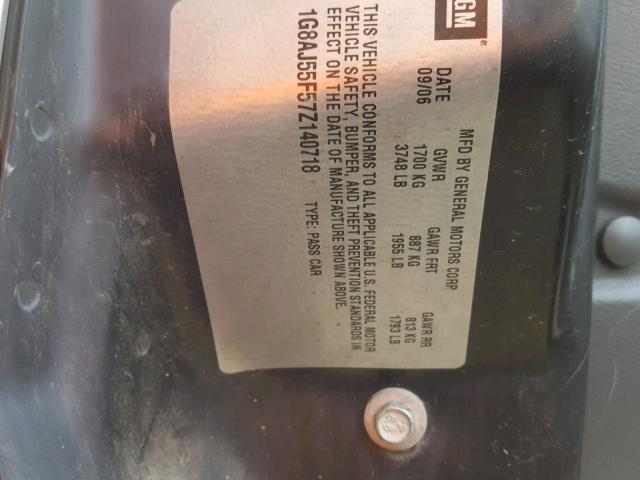 1G8AJ55F57Z140718 - 2007 SATURN ION LEVEL SILVER photo 10