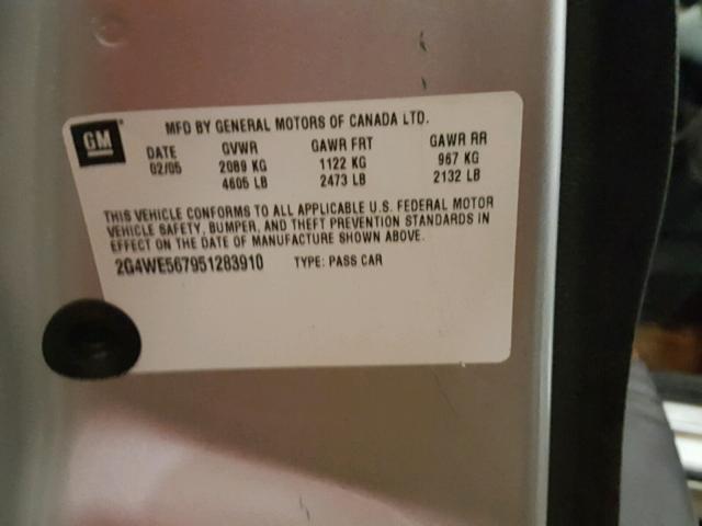 2G4WE567951283910 - 2005 BUICK LACROSSE C SILVER photo 10