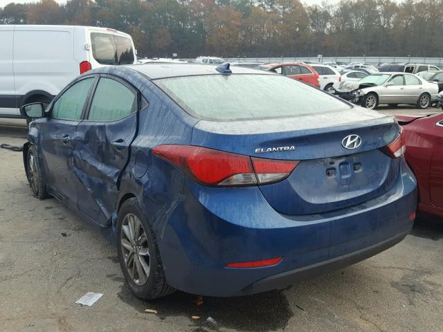 KMHDH4AE0GU601001 - 2016 HYUNDAI ELANTRA SE BLUE photo 3