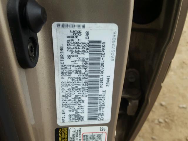 4T1BE32K64U270354 - 2004 TOYOTA CAMRY LE TAN photo 10