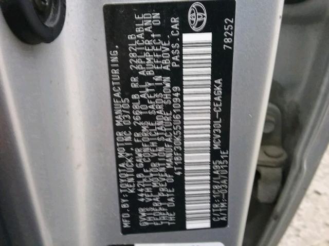 4T1BF30K55U610949 - 2005 TOYOTA CAMRY LE SILVER photo 10