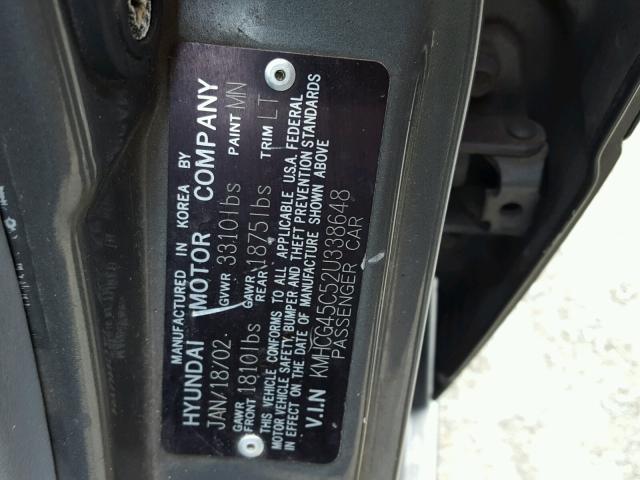 KMHCG45C52U338648 - 2002 HYUNDAI ACCENT GL GRAY photo 10