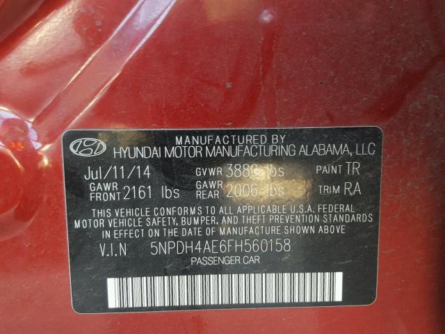 5NPDH4AE6FH560158 - 2015 HYUNDAI ELANTRA SE RED photo 10