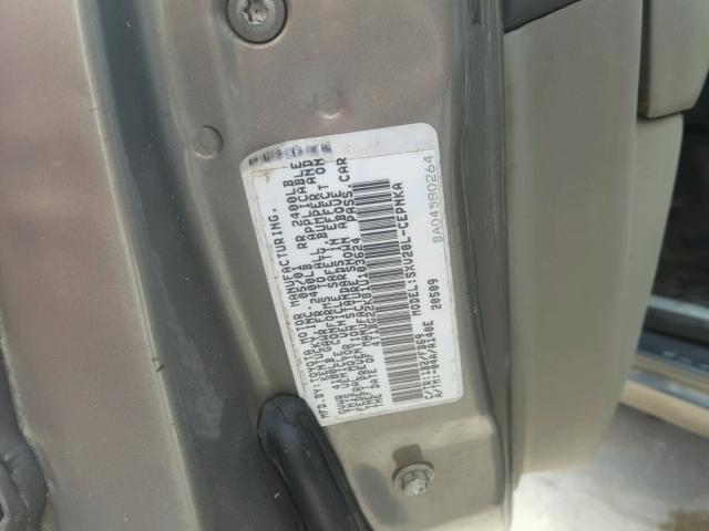 4T1BG22K81U103624 - 2001 TOYOTA CAMRY CE GRAY photo 10