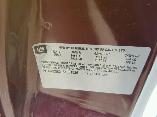 2G4WC582161301826 - 2006 BUICK LACROSSE C BURGUNDY photo 10