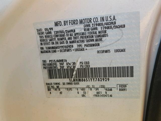 1LNHM86S1YY782929 - 2000 LINCOLN LS WHITE photo 10