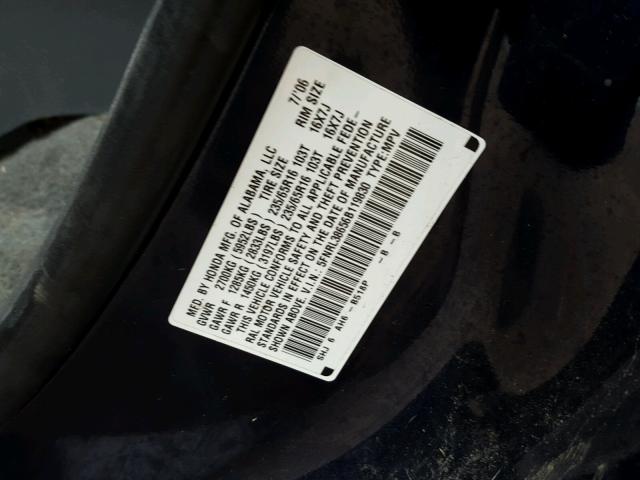 5FNRL38656B119830 - 2006 HONDA ODYSSEY EX BLUE photo 10