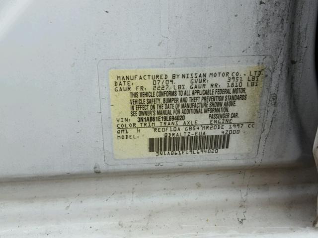 3N1AB61E19L694020 - 2009 NISSAN SENTRA 2.0 WHITE photo 10