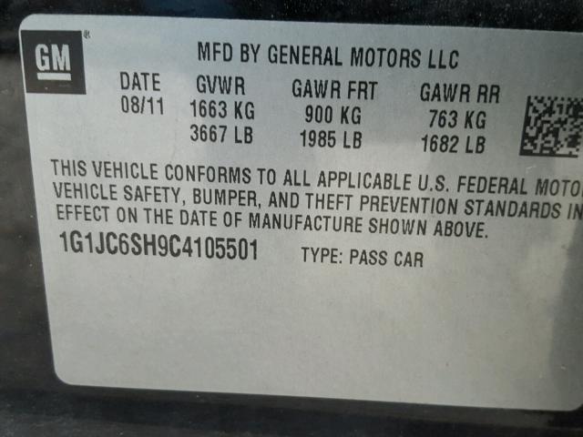 1G1JC6SH9C4105501 - 2012 CHEVROLET SONIC LT 黑色 照片 10