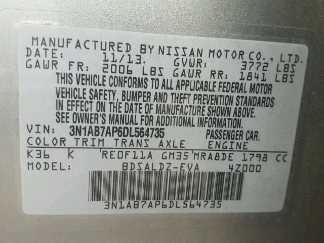 3N1AB7AP6DL564735 - 2013 NISSAN SENTRA S GRAY photo 10