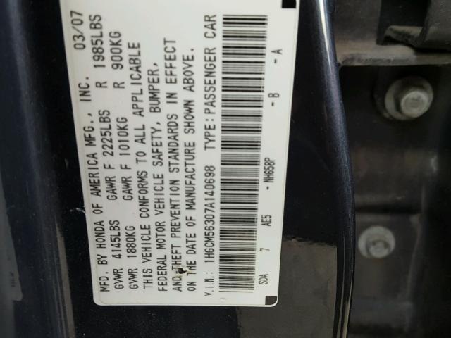 1HGCM56307A140698 - 2007 HONDA ACCORD SE BLUE photo 10