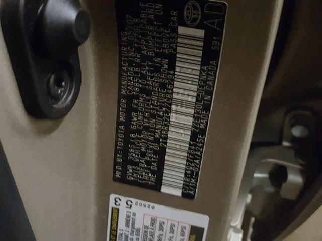 2T1BR32E77C846294 - 2007 TOYOTA COROLLA CE GOLD photo 10