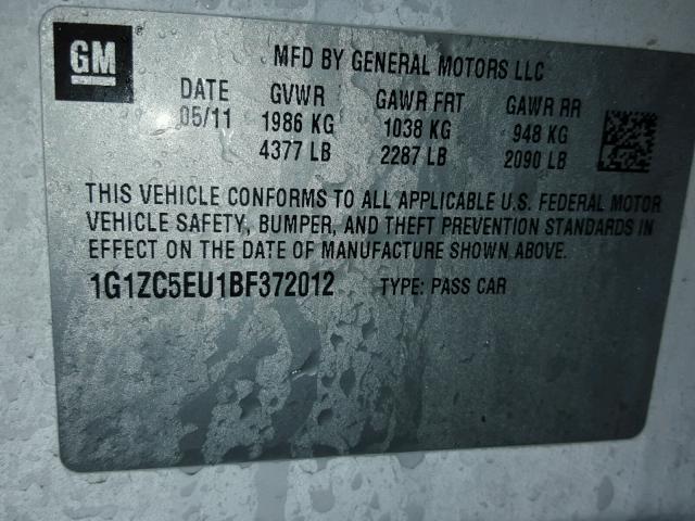 1G1ZC5EU1BF372012 - 2011 CHEVROLET MALIBU 1LT WHITE photo 10