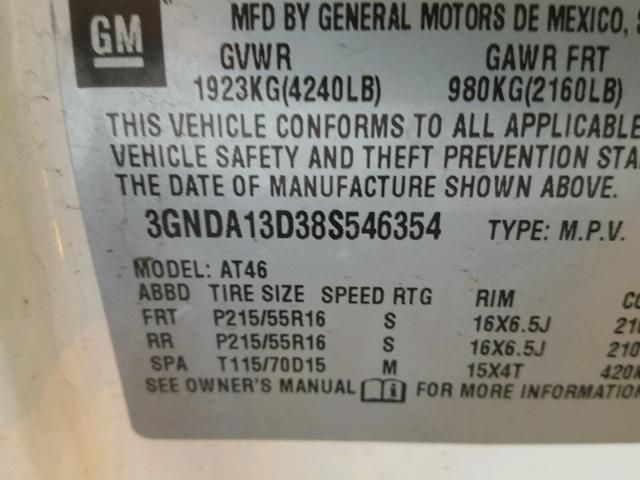 3GNDA13D38S546354 - 2008 CHEVROLET HHR LS WHITE photo 10