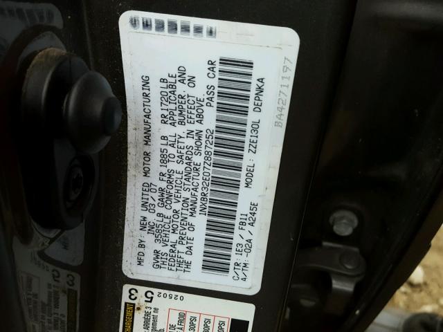 1NXBR32E07Z887252 - 2007 TOYOTA COROLLA CE GRAY photo 10