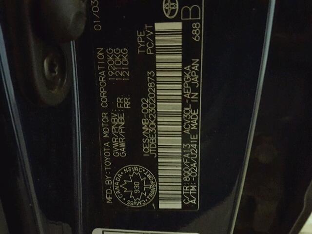 JTDBE30K230202873 - 2003 TOYOTA CAMRY LE 蓝色 照片 10