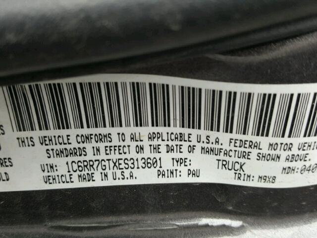 1C6RR7GTXES313601 - 2014 RAM 1500 SLT GRAY photo 10