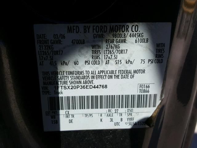 1FTSX20P36ED44768 - 2006 FORD F250 SUPER GRAY photo 10