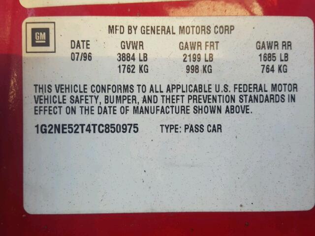 1G2NE52T4TC850975 - 1996 PONTIAC GRAND AM S RED photo 10