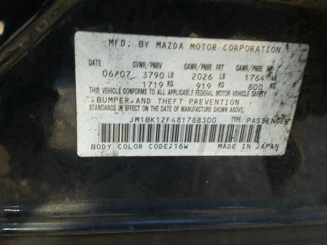 JM1BK12F481788300 - 2008 MAZDA 3 I BLACK photo 10