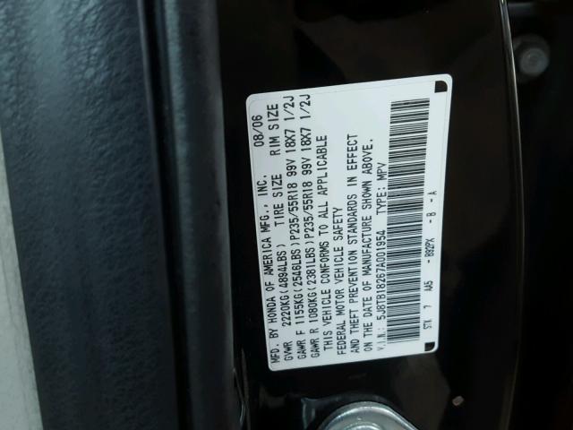 5J8TB18267A001954 - 2007 ACURA RDX BLACK photo 10