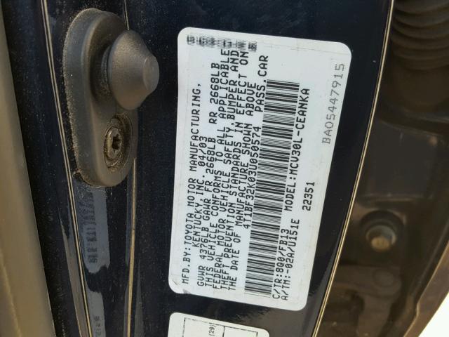 4T1BF32K03U050574 - 2003 TOYOTA CAMRY LE ლურჯი ფოტო 10