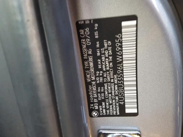 4USBU33596LW69956 - 2006 BMW Z4 3.0 GRAY photo 10