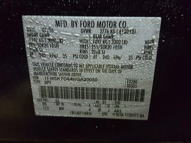 1FM5K7D84HGA20050 - 2017 FORD EXPLORER X BLACK photo 9