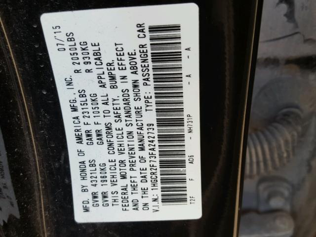 1HGCR2F73FA242739 - 2015 HONDA ACCORD EX BLACK photo 10