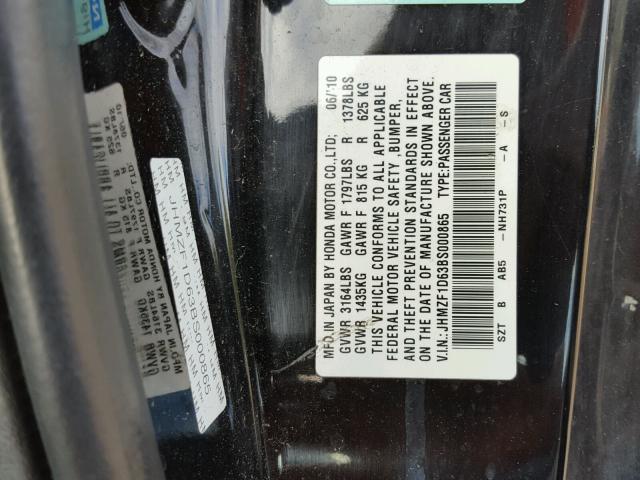 JHMZF1D63BS000865 - 2011 HONDA CR-Z EX BLACK photo 10