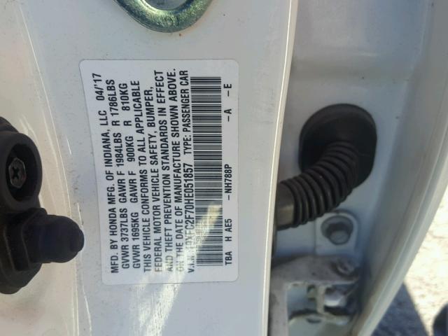 19XFC2F70HE051857 - 2017 HONDA CIVIC EX თეთრი ფოტო 10