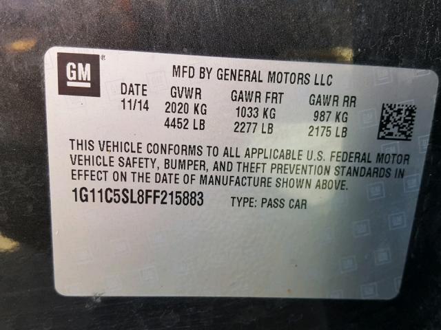 1G11C5SL8FF215883 - 2015 CHEVROLET MALIBU 1LT 黑色 照片 10