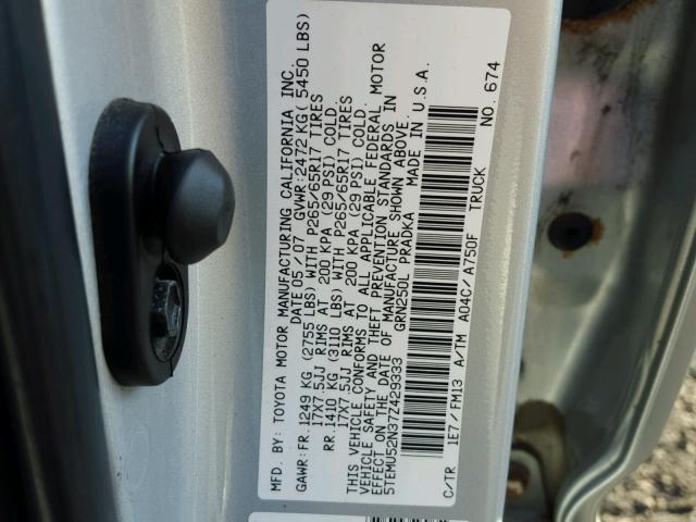 5TEMU52N37Z429333 - 2007 TOYOTA TACOMA DOU SILVER photo 10