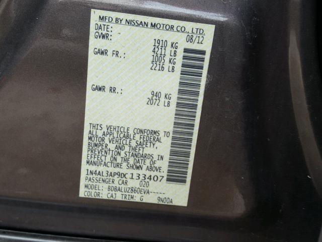 1N4AL3AP9DC133407 - 2013 NISSAN ALTIMA 2.5 GRAY photo 10