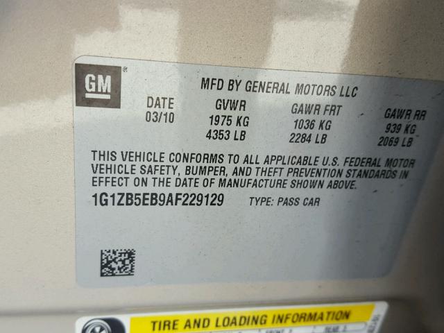 1G1ZB5EB9AF229129 - 2010 CHEVROLET MALIBU LS TAN photo 10