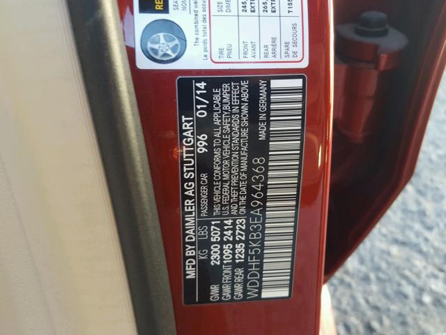 WDDHF5KB3EA964368 - 2014 MERCEDES-BENZ E 350 RED photo 10