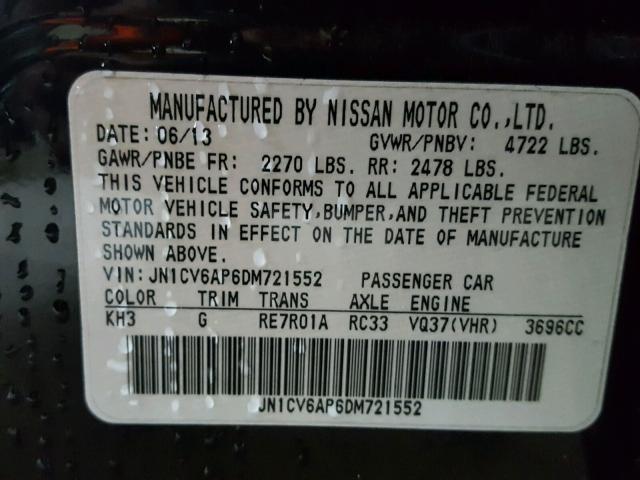 JN1CV6AP6DM721552 - 2013 INFINITI G37 BASE BLACK photo 10