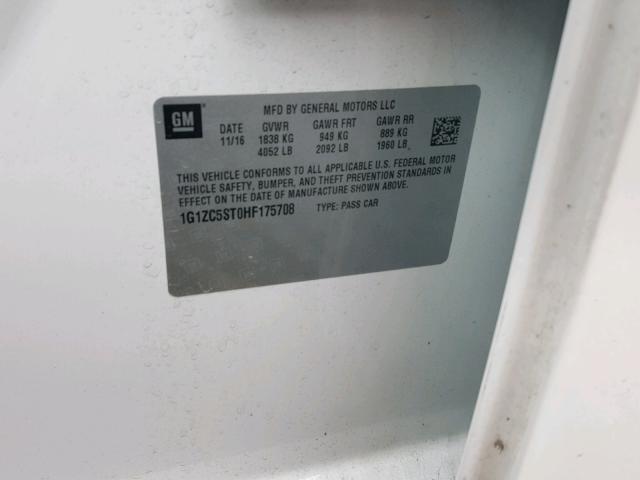 1G1ZC5ST0HF175708 - 2017 CHEVROLET MALIBU LS Ağ foto 10