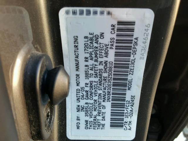 1NXBR32E35Z508810 - 2005 TOYOTA COROLLA CE GRAY photo 10