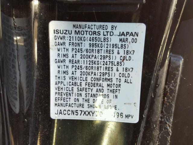 JACCN57XXY7D00096 - 2000 ISUZU VEHICROSS BLACK photo 10